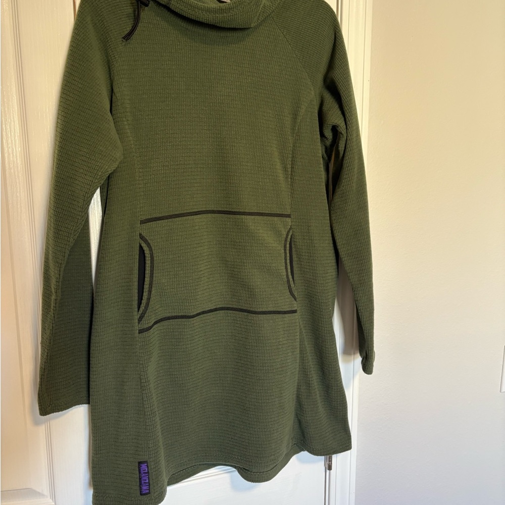 Women’s Melanzana Grid Fleece Hooded Dress XL Green Soft Hiking